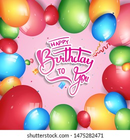 happy birthday vector design with typography and birthday element for celebration, background, template, invitation and greeting card