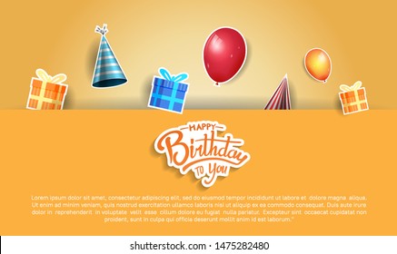 happy birthday vector design with typography and birthday element for celebration, background, template, invitation and greeting card