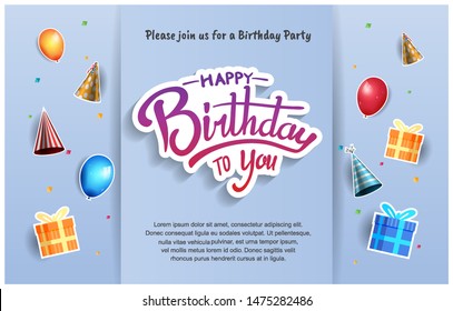 happy birthday vector design with typography and birthday element for celebration, background, template, invitation and greeting card