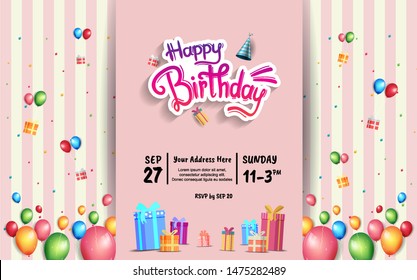 happy birthday vector design with typography and birthday element for celebration, background, template, invitation and greeting card