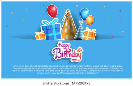 happy birthday vector design with typography and birthday element for celebration, background, template, invitation and greeting card