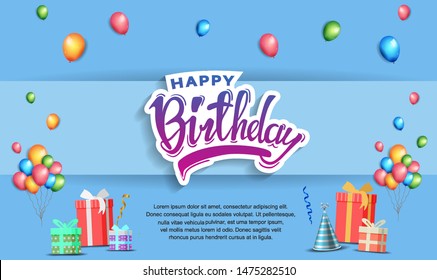 happy birthday vector design with typography and birthday element for celebration, background, template, invitation and greeting card - Shutterstock ID 1475282510