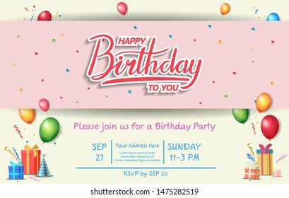 happy birthday vector design with typography and birthday element for celebration, background, template, invitation and greeting card