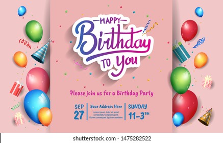 happy birthday vector design with typography and birthday element for celebration, background, template, invitation and greeting card - Shutterstock ID 1475282522