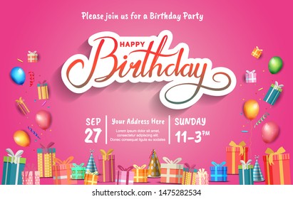 happy birthday vector design with typography and birthday element for celebration, background, template, invitation and greeting card
