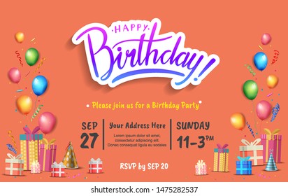 happy birthday vector design with typography and birthday element for celebration, background, template, invitation and greeting card