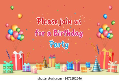 happy birthday vector design with typography and birthday element for celebration, background, template, invitation and greeting card