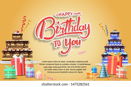 happy birthday vector design with typography and birthday element for celebration, background, template, invitation and greeting card