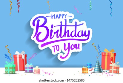 happy birthday vector design with typography and birthday element for celebration, background, template, invitation and greeting card