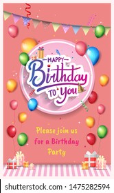 happy birthday vector design with typography and birthday element for celebration, background, template, brochure, invitation and greeting card