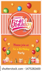 happy birthday vector design with typography and birthday element for celebration, background, template, brochure, invitation and greeting card