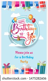 happy birthday vector design with typography and birthday element for celebration, background, template, brochure, invitation and greeting card