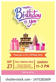 happy birthday vector design with typography and birthday element for celebration, background, template, brochure, invitation and greeting card