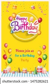 happy birthday vector design with typography and birthday element for celebration, background, template, brochure, invitation and greeting card