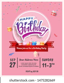 happy birthday vector design with typography and birthday element for celebration, background, template, brochure, invitation and greeting card