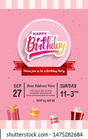 happy birthday vector design with typography and birthday element for celebration, background, template, brochure, invitation and greeting card