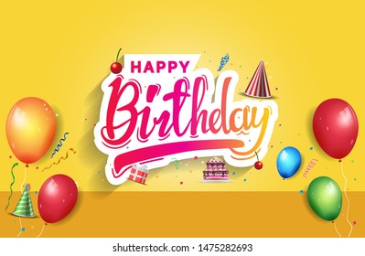 happy birthday vector design with typography and birthday element for celebration, background, template, invitation and greeting card