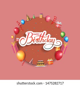 happy birthday vector design with typography and birthday element for celebration, background, template, invitation and greeting card