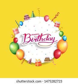 happy birthday vector design with typography and birthday element for celebration, background, template, invitation and greeting card