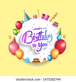 happy birthday vector design with typography and birthday element for celebration, background, template, invitation and greeting card