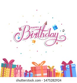 happy birthday vector design with typography and birthday element for celebration, background, template, invitation and greeting card