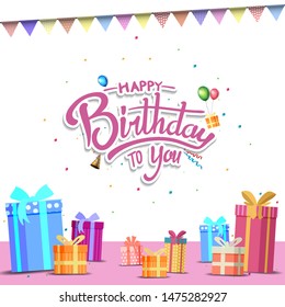 happy birthday vector design with typography and birthday element for celebration, background, template, invitation and greeting card