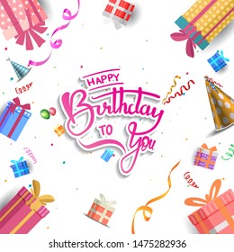 happy birthday vector design with typography and birthday element for celebration, background, template, invitation and greeting card