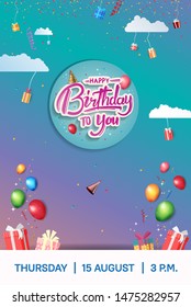 happy birthday vector design with typography and birthday element for celebration, background, template, invitation and greeting card