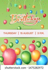 happy birthday vector design with typography and birthday element for celebration, background, template, invitation and greeting card