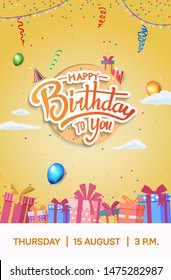 happy birthday vector design with typography and birthday element for celebration, background, template, invitation and greeting card
