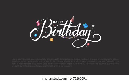 happy birthday vector design with white  typography and birthday element black background for celebration, background, poster, template, invitation and greeting card