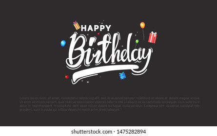 happy birthday vector design with white  typography and birthday element black background for celebration, background, poster, template, invitation and greeting card