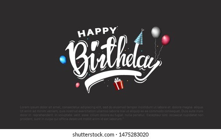 happy birthday vector design with white  typography and birthday element black background for celebration, background, poster, template, invitation and greeting card