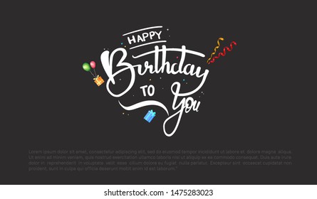 happy birthday vector design with white  typography and birthday element black background for celebration, background, poster, template, invitation and greeting card