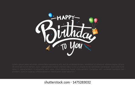 happy birthday vector design with white  typography and birthday element black background for celebration, background, poster, template, invitation and greeting card