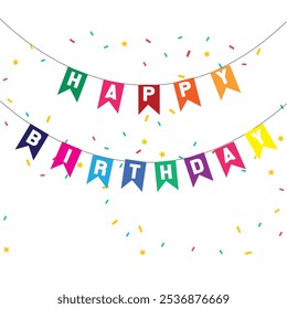 Alles Gute zum Geburtstag, Vektordesign. Herzlichen Glückwunsch zum Geburtstag zu Ihnen Text mit Überraschungselement wie Ballons, Geschenk und Konfetti Dekoration für Geburtstag Feier Grußkarte. Vektorgrafik