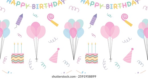 Happy birthday vector flat seamless pattern