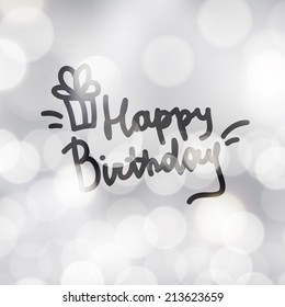 happy birthday, vector handwritten text on beautiful blurred background