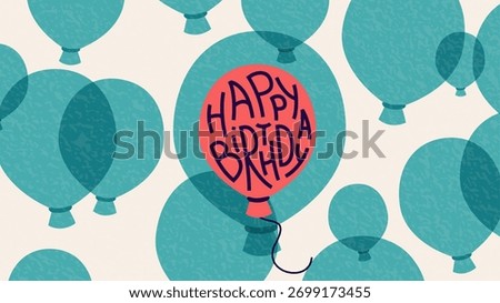 Happy birthday vector illustration background. Birth greeting banner, celebrate poster with blue balloons and retro texture. Congratulation lettering text decoration.