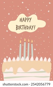 Happy birthday vector illustration for card. Birthday card with cakes, candles and balloon illustration. Birthday balloons illustration. Balloon Happy Birthday celebration card banner template.