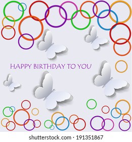 Happy birthday vector illustration with colored circles and butterfly. Vector  illustration 