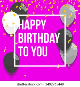 Happy birthday vector illustration. Colorful flat design style banner. Confetti, flags and balloons. Bright vector anniversary celebration banner. Greeting card for the birthday man.