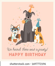 Happy Birthday. Vector illustration with cute dogs