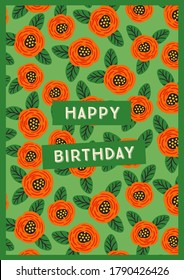 Happy Birthday. Vector illustration with cute flowers. Design template for card, poster, flyer, banner and other use