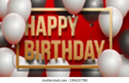Happy birthday vector illustration - Golden foil confetti and white and black balloons With a red background. Bright vector anniversary celebration banner. Greeting card for the birthday man.
