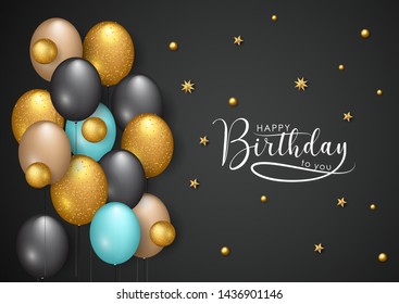 Happy birthday vector illustration - Golden star and color balloons
