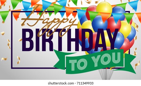 Happy birthday vector illustration - Golden foil confetti and colorful balloons With a white background. Bright vector anniversary celebration banner. Greeting card for the birthday man.