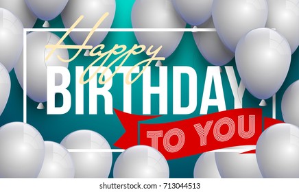 Happy birthday vector illustration - Golden foil confetti and white balloons With a blue background. Bright vector anniversary celebration banner. Greeting card for the birthday man.