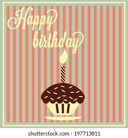 Happy birthday vector illustration / Greeting birthday card with cupcake and candle 