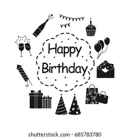 Happy birthday vector illustration, icon set